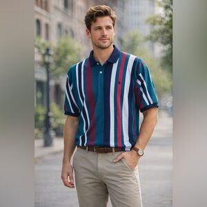 Knights Of The Round Table VTG 90s Striped Polo Men L Teal